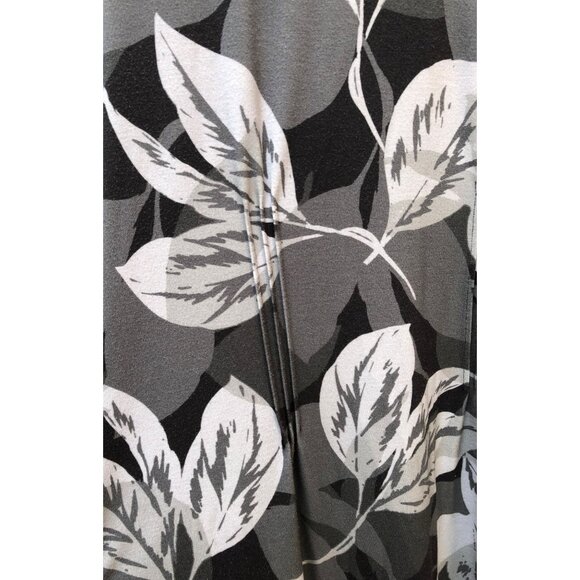 Coldwater Creek Womens Medium Short Sleeve Midi Dress Leaf Print Black Gray - Picture 3 of 5